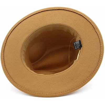 Fedoras Women's Classic Wide Brim Wool Fedora Panama Hat with Belt Buckle - Camel - CD18I8HLH47 $13.71