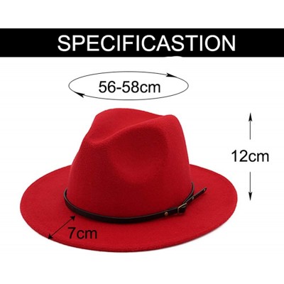 Fedoras Women's Classic Wide Brim Wool Fedora Panama Hat with Belt Buckle - Camel - CD18I8HLH47 $13.71