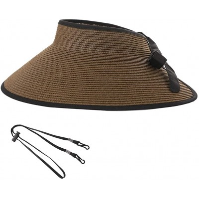 Sun Hats Rollup Straw Sun Visor Foldable Wide Brim Travel Hat Freesize Ponytail Fashion - 00765_brown - CP18T93ILRH $14.43