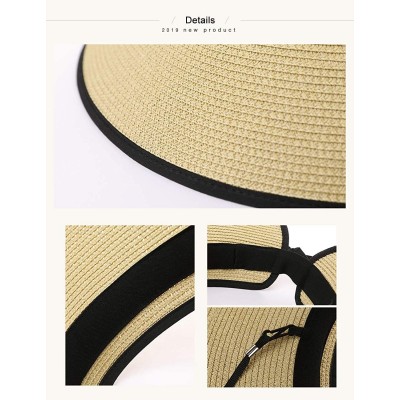 Sun Hats Rollup Straw Sun Visor Foldable Wide Brim Travel Hat Freesize Ponytail Fashion - 00765_brown - CP18T93ILRH $14.43