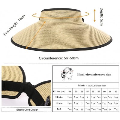 Sun Hats Rollup Straw Sun Visor Foldable Wide Brim Travel Hat Freesize Ponytail Fashion - 00765_brown - CP18T93ILRH $14.43