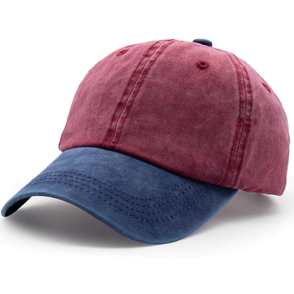 Baseball Caps Men Women Twill Cotton Dad Hats Two-Tone Vintage Distressed Baseball Caps Adjustable - Red - CG18TIU2OIX $8.31