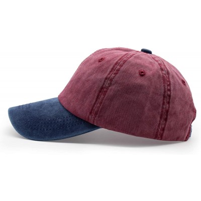 Baseball Caps Men Women Twill Cotton Dad Hats Two-Tone Vintage Distressed Baseball Caps Adjustable - Red - CG18TIU2OIX $8.31