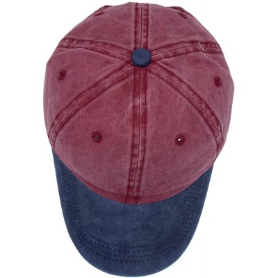 Baseball Caps Men Women Twill Cotton Dad Hats Two-Tone Vintage Distressed Baseball Caps Adjustable - Red - CG18TIU2OIX $8.31