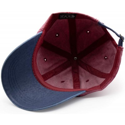 Baseball Caps Men Women Twill Cotton Dad Hats Two-Tone Vintage Distressed Baseball Caps Adjustable - Red - CG18TIU2OIX $8.31