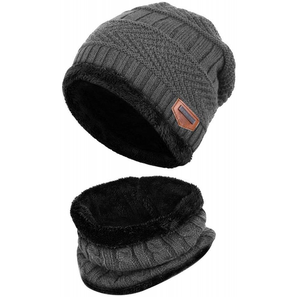 Skullies & Beanies Men Beanies Hat Winter Thick Warm Knit Skull Cap Hat Scarf Set - Grey Set - CQ194GOZUET $16.08