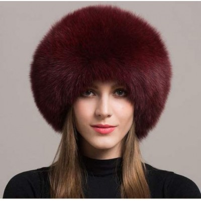 Bomber Hats New Women's Real Fox Fur Hats Leather Outdoor Warm Winter Hats - Red Wine - C518I3YRO2X $44.74