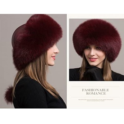 Bomber Hats New Women's Real Fox Fur Hats Leather Outdoor Warm Winter Hats - Red Wine - C518I3YRO2X $44.74