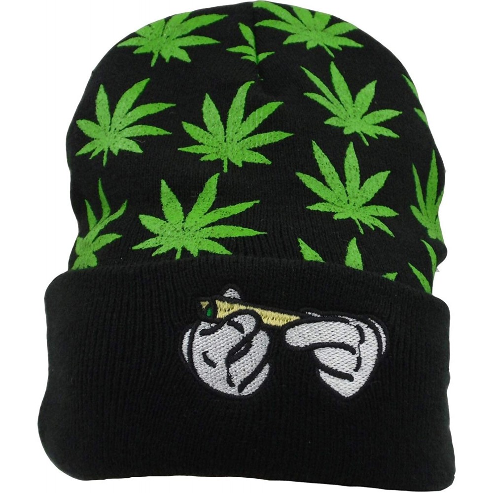 Skullies & Beanies Marijuana Weed Cuff Beanie-Hat - Knit Winter Hat for Women Men - Green - CG18HT4340Z $10.10