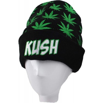 Skullies & Beanies Marijuana Weed Cuff Beanie-Hat - Knit Winter Hat for Women Men - Green - CG18HT4340Z $10.10