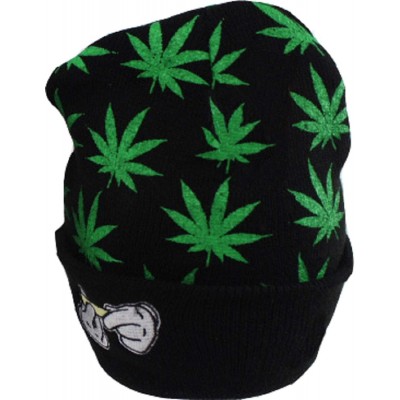 Skullies & Beanies Marijuana Weed Cuff Beanie-Hat - Knit Winter Hat for Women Men - Green - CG18HT4340Z $10.10