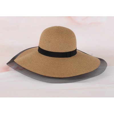 Sun Hats Women's Floppy Big Brim Hat Bowknot Straw Hat Foldable Roll up Sun Hat - Style E-khaki - CD18D0EN4TR $17.08