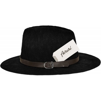 Fedoras Coral Jones Mens Floppy Straw Hat Fedora - Black - C3126BIVPCX $17.49