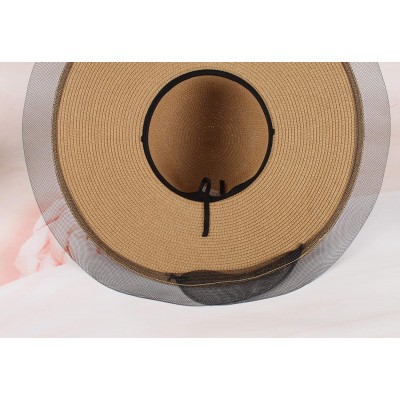 Sun Hats Women's Floppy Big Brim Hat Bowknot Straw Hat Foldable Roll up Sun Hat - Style E-khaki - CD18D0EN4TR $17.08