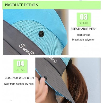 Sun Hats Ponytail Women's Summer Sun Bucket Hats UV Protection Safari Hiking Wide Brim Beach Foldable Mesh Fishing Cap - CV18...