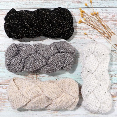 Cold Weather Headbands 4 Pack Knitted Sequin Headband Warm Crochet Chunky Ear Warmer for Women Teen Girls - CJ18YQCR580 $10.24