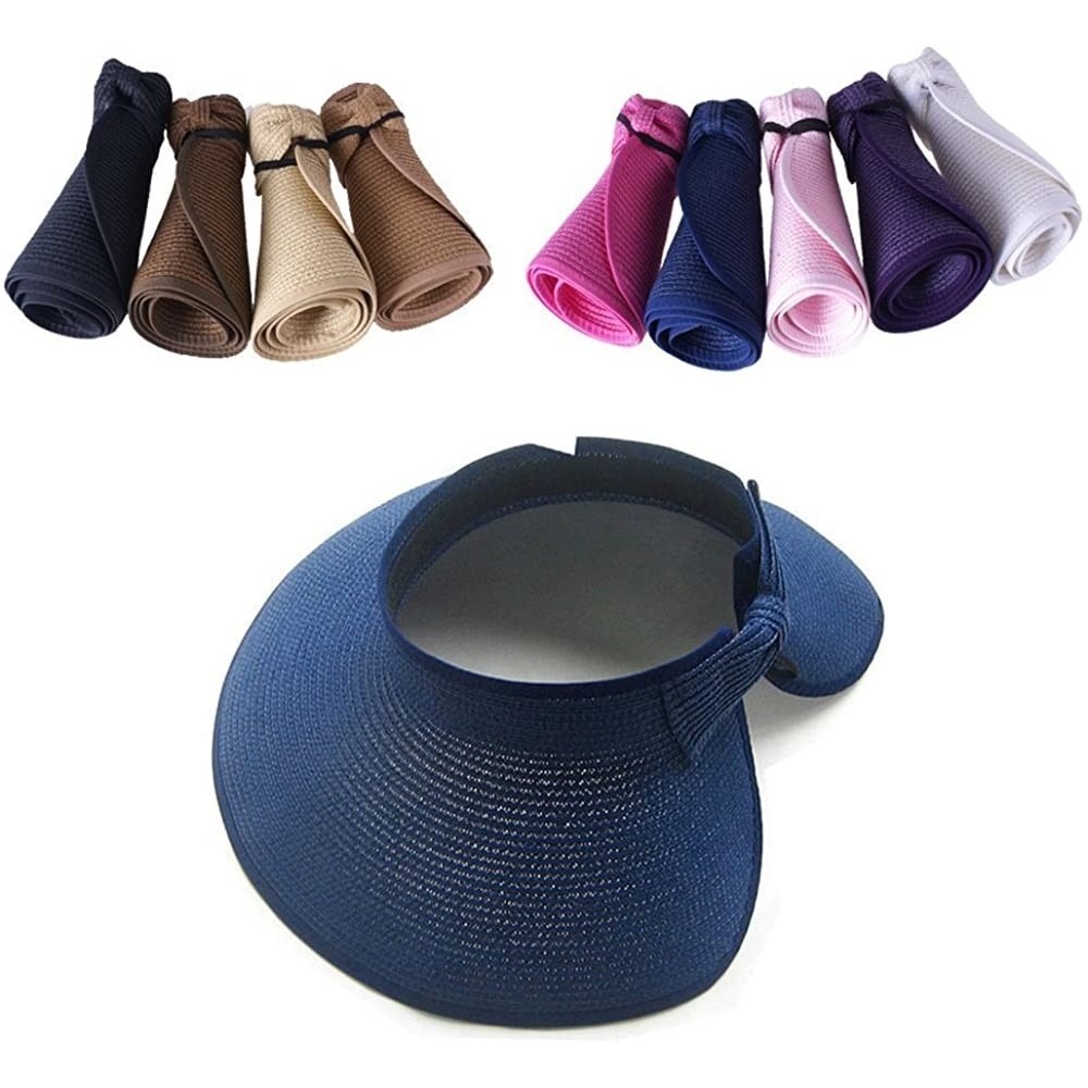 Sun Hats Fashion Girl Beach Sun Visor Foldable Roll up Wide Brim Straw Hat Cap - Blackc10 - CF11E0HLHU3 $8.48