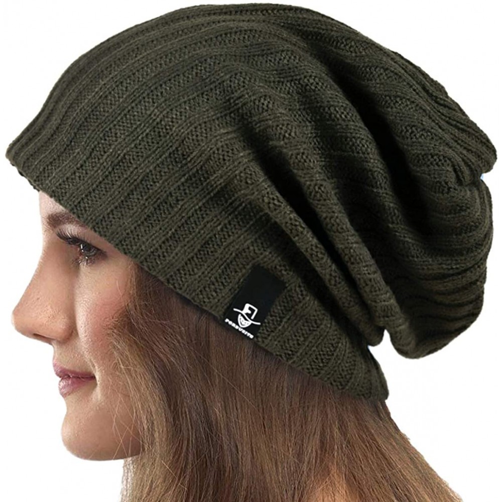 Berets Womens Knit Slouchy Beanie Ribbed Baggy Skull Cap Turban Winter Summer Beret Hat - Solid Green - CW18WD0NZ84 $13.95