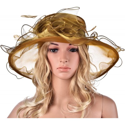 Sun Hats Womens Flower Kentucky Derby Wide Brim Church Dress Sun Hat A341 - Gold - CZ12KDGQ8AR $21.14