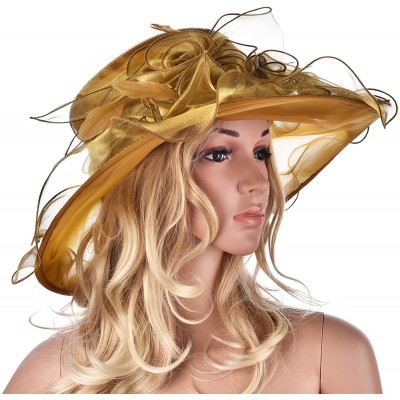 Sun Hats Womens Flower Kentucky Derby Wide Brim Church Dress Sun Hat A341 - Gold - CZ12KDGQ8AR $21.14