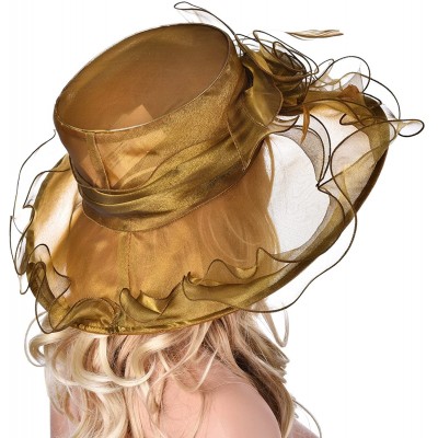 Sun Hats Womens Flower Kentucky Derby Wide Brim Church Dress Sun Hat A341 - Gold - CZ12KDGQ8AR $21.14