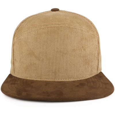 Baseball Caps Plain Corduroy Textured Suede Flat Bill Snapback Cap - Tan Brown - CE185R64X9C $15.37