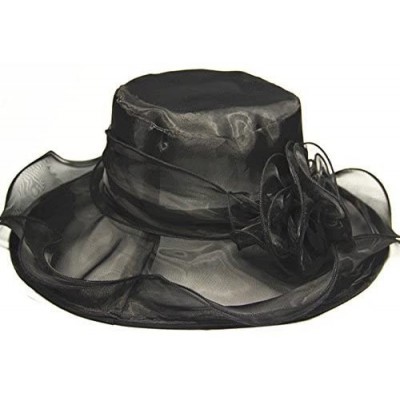 Sun Hats Womens Kentucky Derby Summer Wide Brim Organza Church Party Hats - Black - C518CTND4A2 $11.63