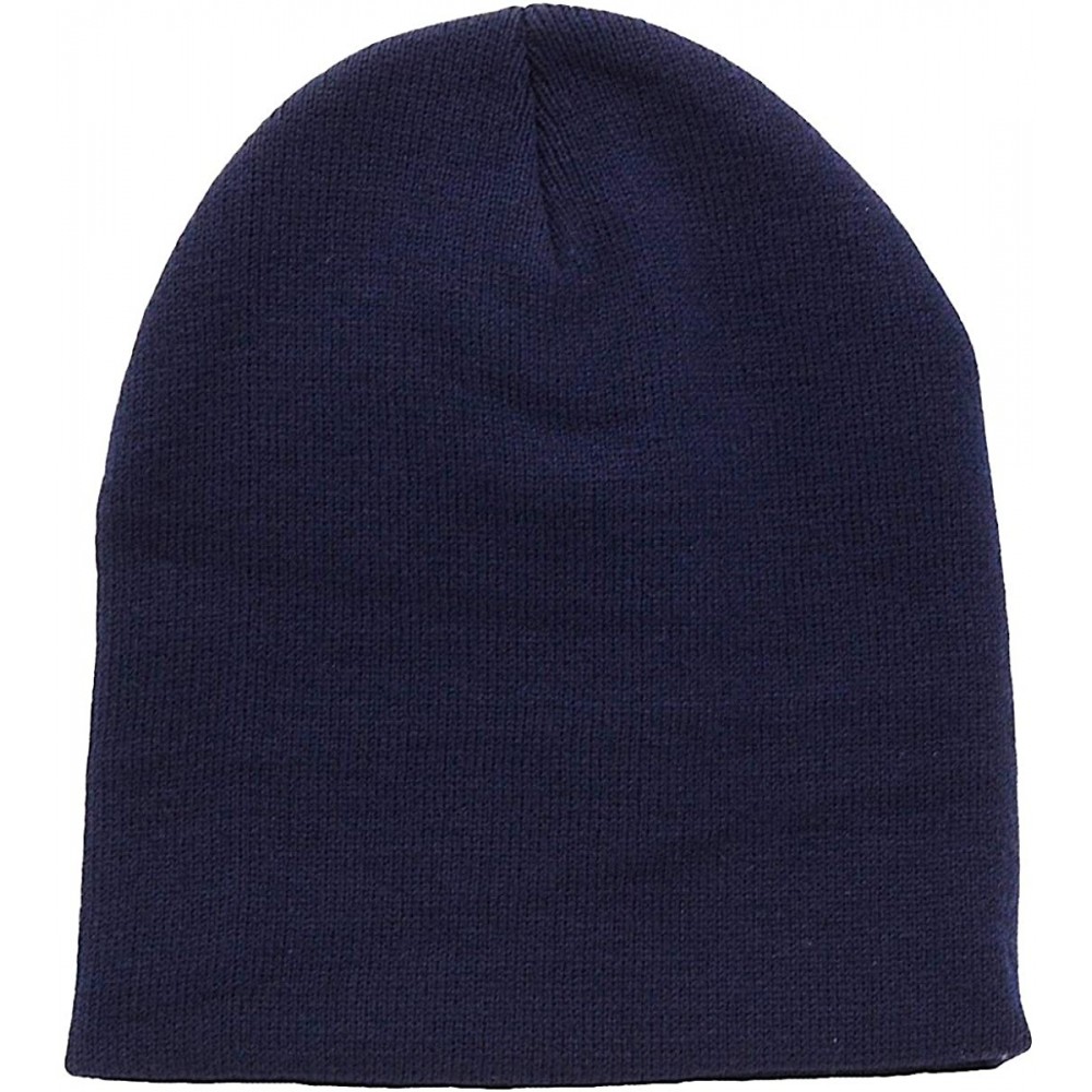 Skullies & Beanies Short Plain Beanie - Winter Unisex Plain Knit Hat - Navy - CM12O58L6EC $10.90