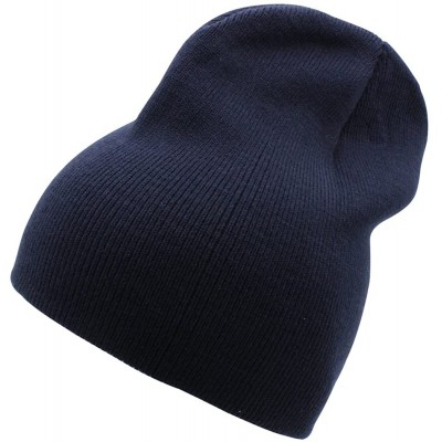 Skullies & Beanies Short Plain Beanie - Winter Unisex Plain Knit Hat - Navy - CM12O58L6EC $10.90