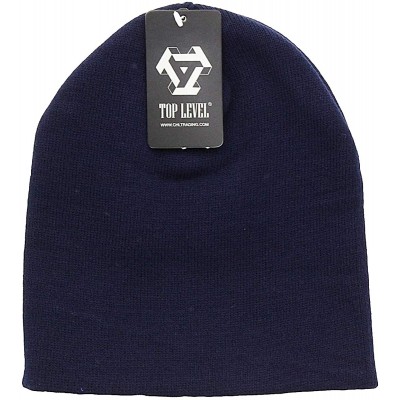 Skullies & Beanies Short Plain Beanie - Winter Unisex Plain Knit Hat - Navy - CM12O58L6EC $10.90