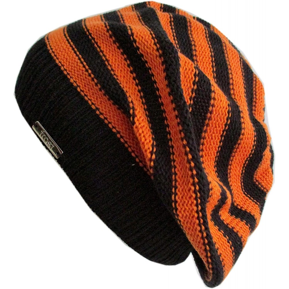 Skullies & Beanies M-147 Slouchy Spring Striped Oversized Beret for Teens and Men - Orange/Black - CN123P3CRMJ $16.53