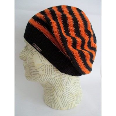 Skullies & Beanies M-147 Slouchy Spring Striped Oversized Beret for Teens and Men - Orange/Black - CN123P3CRMJ $16.53