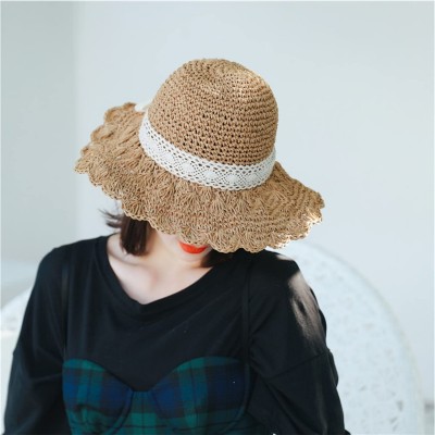 Sun Hats Summer Beach Sun Straw Hats for Women Wide Brim Packable Travel Bucket Hats UPF 50+ - Light Brown - CA18EO0WC74 $13.30