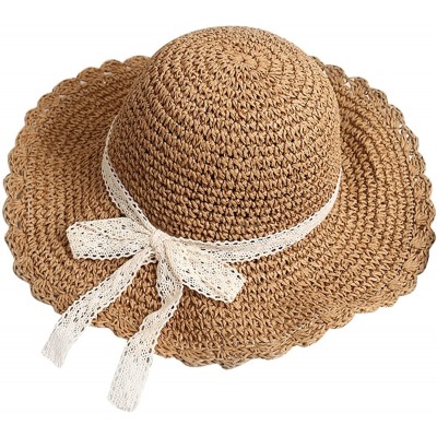 Sun Hats Summer Beach Sun Straw Hats for Women Wide Brim Packable Travel Bucket Hats UPF 50+ - Light Brown - CA18EO0WC74 $13.30