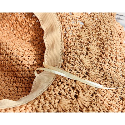 Sun Hats Summer Beach Sun Straw Hats for Women Wide Brim Packable Travel Bucket Hats UPF 50+ - Light Brown - CA18EO0WC74 $13.30