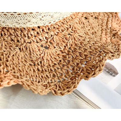 Sun Hats Summer Beach Sun Straw Hats for Women Wide Brim Packable Travel Bucket Hats UPF 50+ - Light Brown - CA18EO0WC74 $13.30