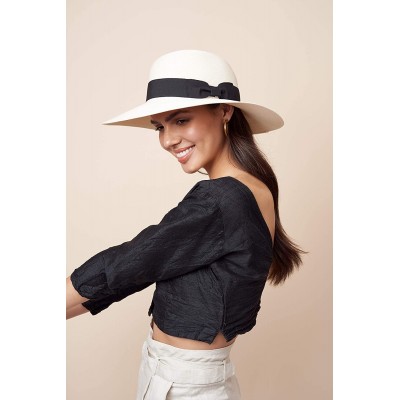 Sun Hats Paris Sun Beach Wide Brim Straw Hat Fine Braid UPF50+ for Women - Ivory_bowbk - CC195SY77ZZ $41.86