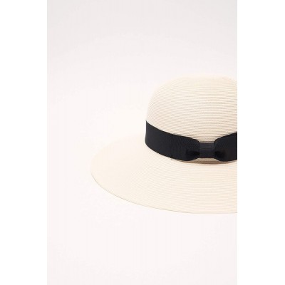 Sun Hats Paris Sun Beach Wide Brim Straw Hat Fine Braid UPF50+ for Women - Ivory_bowbk - CC195SY77ZZ $41.86