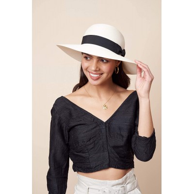 Sun Hats Paris Sun Beach Wide Brim Straw Hat Fine Braid UPF50+ for Women - Ivory_bowbk - CC195SY77ZZ $41.86