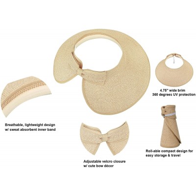 Sun Hats Womens UV Protective Floppy Sun Hat Wide Brim Beach Packable Straw Visor - Beige Brown Mix - CF1803UE9ZS $17.41