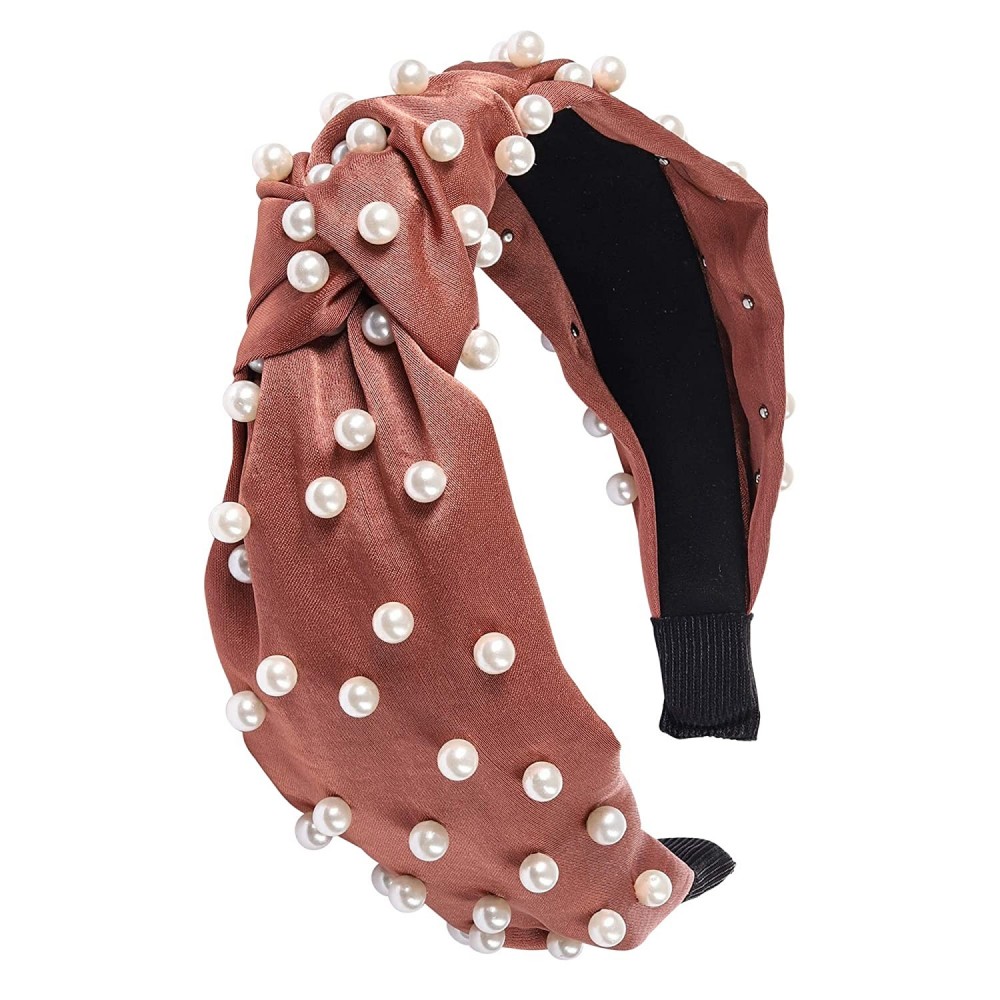 Headbands Ladies Copper Satin With Pearls Top-knot Headband (Satin Copper) - Satin Copper - CP18SDZ7X0T $7.69