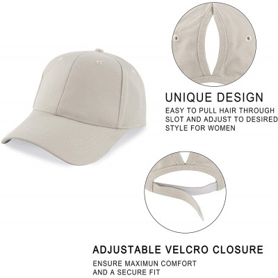 Baseball Caps Women's Ponytail Baseball Cap Messy High Bun Adjustable Plain Trucker Dad Hat - Cotton-beige - CC18N7LTN6T $11.22