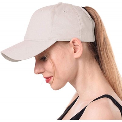 Baseball Caps Women's Ponytail Baseball Cap Messy High Bun Adjustable Plain Trucker Dad Hat - Cotton-beige - CC18N7LTN6T $11.22