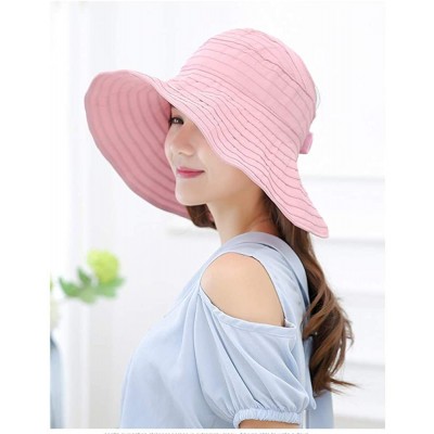 Sun Hats Women Wide Brim Sun Hats Foldable Summer Beach UV Protection Caps with Neck Cord - Pink - CF18R0ADXQ9 $14.25