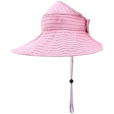 Sun Hats Women Wide Brim Sun Hats Foldable Summer Beach UV Protection Caps with Neck Cord - Pink - CF18R0ADXQ9 $14.25