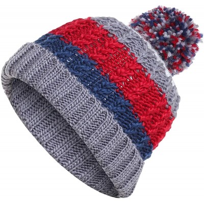 Skullies & Beanies Casual Winter Hats for Women Colorful Beanies Hats Girls Fashion Relaxed Striped Hat Knitted Pom Pom Ball ...