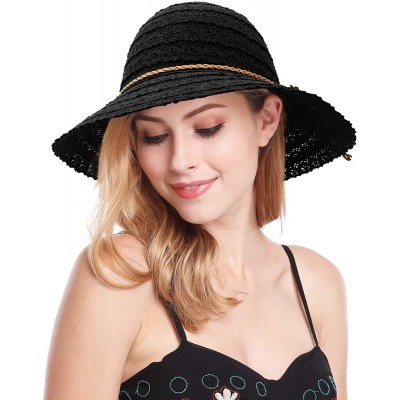 Sun Hats Womens Straw Sun Hat Wide Brim Floppy Hat Summer Beach Cap - Knitted Lace_black - C918R7XED9Y $12.76