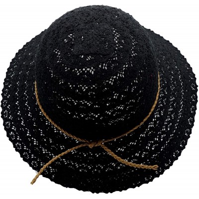 Sun Hats Womens Straw Sun Hat Wide Brim Floppy Hat Summer Beach Cap - Knitted Lace_black - C918R7XED9Y $12.76