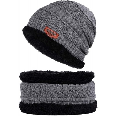 Skullies & Beanies Thick Warm Winter Beanie Hat Soft Stretch Slouchy Skully Knit Cap for Women - C-grey-hat & Scarf - CZ18HKE...