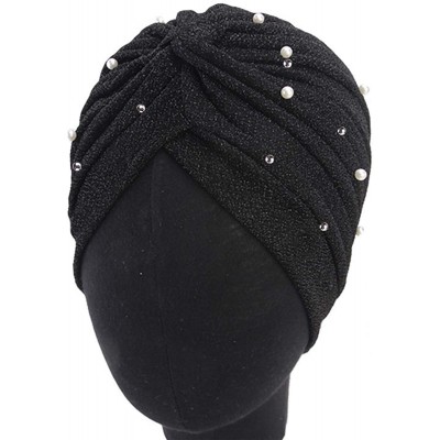 Sun Hats Shiny Turban Hat Headwraps Twist Pleated Hair Wrap Stretch Turban - Black - CB18Y47DY00 $11.30